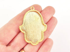 Floral Hamsa Hand of Fatima Pendant Tray Cabochon Setting - Flat Edge - 22k Matte Gold Plated