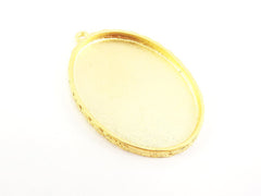 Oval Curl Detail Pendant Tray Cabochon Setting - Flat Edge - 22k Matte Gold Plated