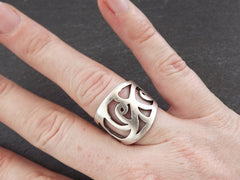 Bukle Adjustable Silver Ethnic Tribal Boho Statement Ring - Authentic Turkish Style