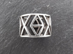 Geo Adjustable Silver Ethnic Tribal Boho Geometric Statement Ring - Authentic Turkish Style