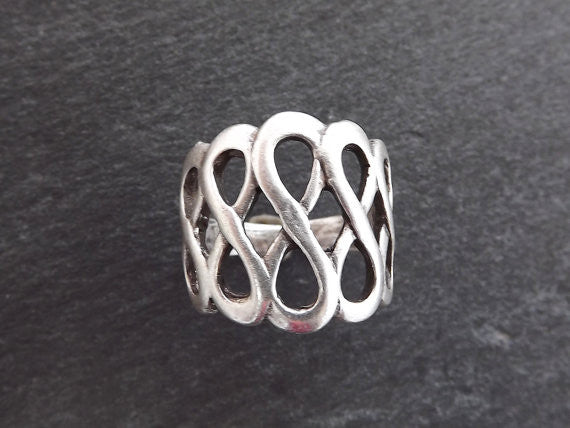 Dolas Adjustable Silver Ethnic Tribal Boho Geometric Statement Ring - Authentic Turkish Style