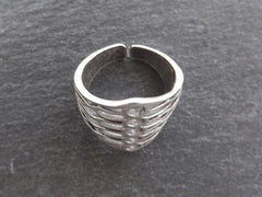 Uyum Adjustable Silver Ethnic Tribal Boho Geometric Statement Ring - Authentic Turkish Style