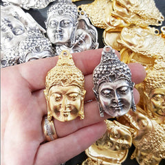 Large Buddha Face Pendant Connector 22k Matte Gold Plated - 1PC