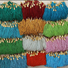 Mixed Sap Green Afghan Tibetan Heishi Tube Beaded Tassel - Handmade - Textured 22k Matte Gold Plated Cap - 92mm = 3.62inches -1PC