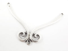 Large Curl Necklace Focal Collar Pendant Connector With Loops - Matte Antique Silver Plated - 1PC
