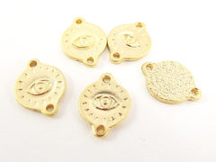 5 Engraved Evil Eye Pendant Charm Connectors - 22k Matte Gold Plated