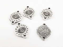 5 Engraved Evil Eye Pendant Charm Connectors - Matte Antique Silver Plated