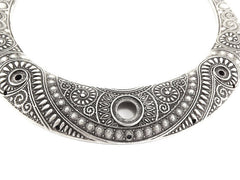Large Ethnic Tribal Necklace Focal Collar Pendant Connector with Scroll loops - Matte Silver Plated - 1PC