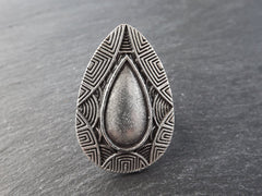 Aztec Teardrop Adjustable Silver Ethnic Tribal Boho Statement Ring