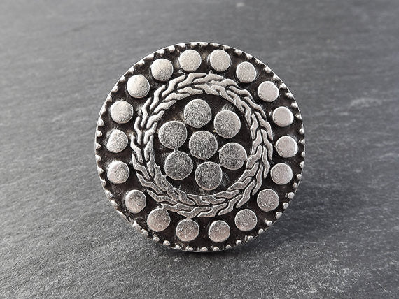 Going Dotty Round Adjustable Silver Ethnic Tribal Boho Statement Ring