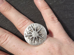 Star Struck Round Adjustable Silver Ethnic Tribal Boho Statement Ring