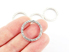 22mm Textured Round Ring Closed Loop Pendant Connector - Matte Antique Silver Plated - 4 PC