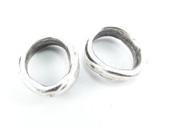 2 Chunky Thick Organic Oval Ring Closed Loop Pendant Connector - Antique Matte Silver Plated - 1 PC
