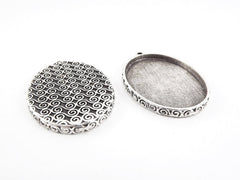 Oval Curl Detail Pendant Tray Cabochon Setting - Flat Edge - Matte Antique Silver Plated - 1pc