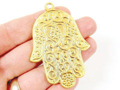 Ornate Hamsa Hand of Fatima Pendant Charm - 22k Matte Gold Plated - 1PC