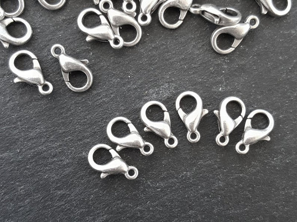 TINY Lobster Clasps Claw Parrot Bracelet Necklace Closure Clasp Matte Antique Silver Plated Jewelry Making Supplies Findings - 15pc