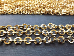 Gold Chain, Round Link Chain, 5mm Chain, Flat Link Chain, Tarnish Resistant Chain, Gold Plated Chain, 22K Matte Gold, 1 Meter or 3.3 Feet
