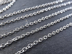 2.5mm Delicate Cable Chain - Matte Silver Plated - 1 Meter or 3.3 Feet
