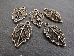 Small Leaf Pendant Charm, Serrate Metal Leaves Drop Foliage Charms, Antique Bronze Plated, 5pc