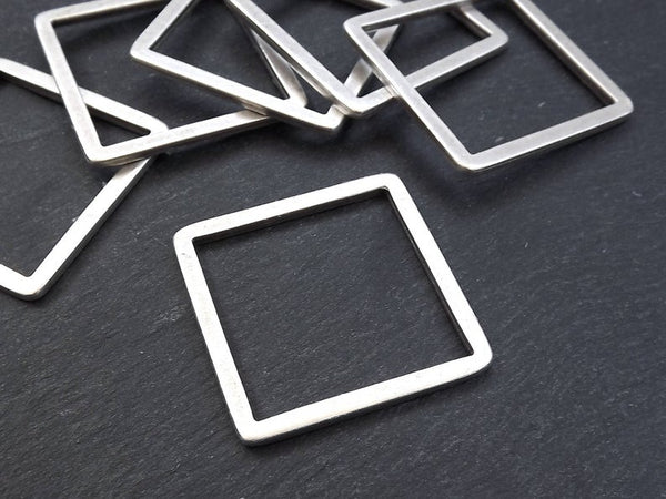 Silver Square Link Pendant, Square Geometric Connector, Matte Antique Silver Plated, MEDIUM, 1pc