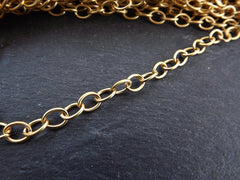 Gold Cable Chain, 7 x 6mm, Oval Link, Gold Chain, Bracelet Chain, Necklace Chain, Jewelry Chain, 22k Matte Gold Plated, 1 Meter or 3.3 Feet