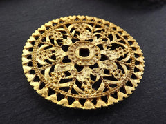 Large Gold Mandala Pendant, Rustic Round Medallion Pendant, 22k Matte Gold Plated, 1PC