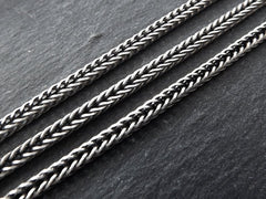 Silver Foxtail Chain, Bali Woven Rope Chain, Braided Chain, 3mm Silver Plated Fox Tail Snake Chain, Matte Antique Silver Plated, 1 Meter