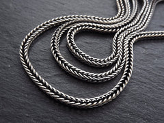Silver Foxtail Chain, Bali Woven Rope Chain, Braided Chain, 3mm Silver Plated Fox Tail Snake Chain, Matte Antique Silver Plated, 1 Meter