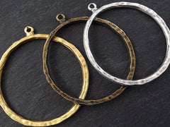 Silver Organic Loop Pendant, Large Gold Earring Hoop, Gold Geometric Ring Pendant, Closed Loop, 53mm, Top Loop, Matte Antique Silver Plated 1pc