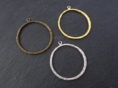 Silver Organic Loop Pendant, Large Gold Earring Hoop, Gold Geometric Ring Pendant, Closed Loop, 53mm, Top Loop, Matte Antique Silver Plated 1pc