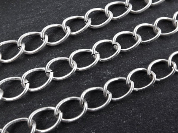 Silver Twisted Link Chain, Silver Twisted Chain, Silver Chain, Twisted Cable Chain, Matte Antique Silver Plated - 1 Meter or 3.3 Feet
