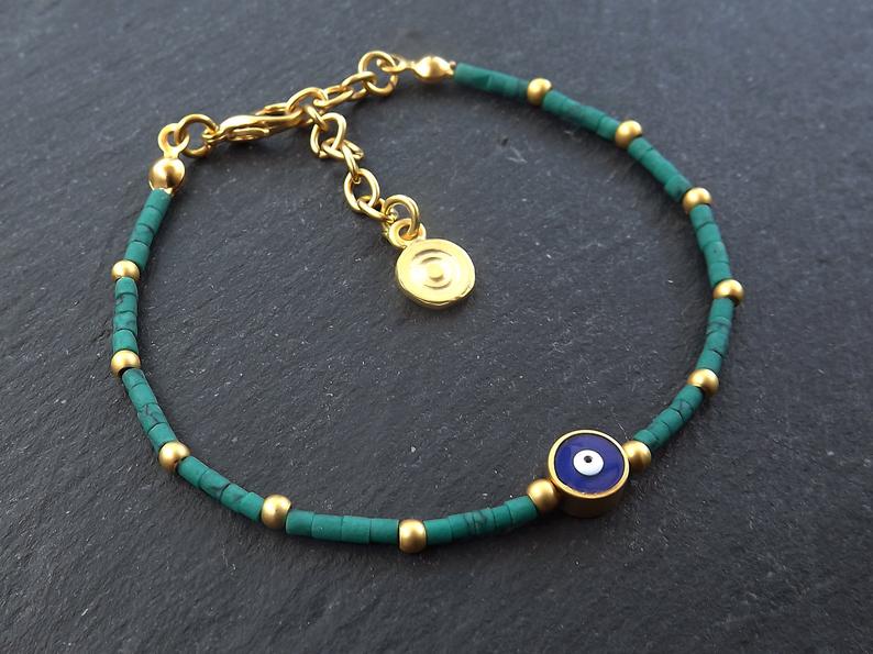 Jyokrish Tiranga (Orange,Green,white) Beads With Blue evil eye Chain  Bracelet for Unisex |Men
