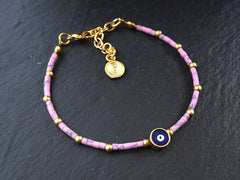 Pink Evil Eye Bracelet, Good Luck Gift, Protect, Lucky, Friendship Bracelet, Turkish Nazar