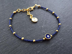 Navy Blue Evil Eye Nazar Bracelet, Lucky Protective Friendship Bracelet