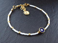 White Evil Eye Bracelet, Good Luck Gift, Protect, Lucky, Friendship Bracelet, Turkish Nazar