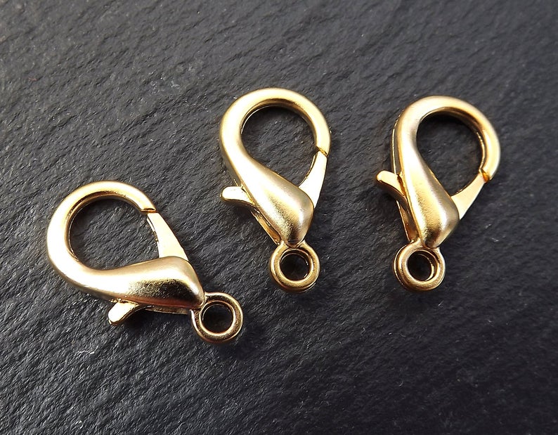 Large Gold Lobster Clasp, Lobster Claw, Gold Clasps, Parrot Clasps, Gold Parrot Clasps, Gold Claw Clasp, 22k Matte Gold Plated, 21x11mm, 3pc