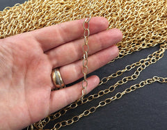 Gold Oval Link Chain, Etched Chain, Gold Plated Chain, Delicate Chain, Textured Chain, 8 x 5mm, 22k Matte Gold Plated, 1 Meter or 3.3 Feet