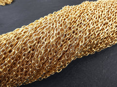 Fancy Gold Cable Chain, Etched Line Textured Pattern, 5 x 3mm Oval links, Crimped Chain, Non Tarnish Chain, 22k Matte Gold Plated, 1 Meter