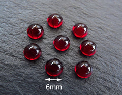 6mm Red Glass Cabochons, Red Czech Glass, Dome Cabochon, Round Glass Beads, 8pcs