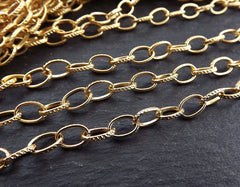 Gold Oval Link Chain, Etched Chain, Gold Plated Chain, Delicate Chain, Textured Chain, 8 x 5mm, 22k Matte Gold Plated, 1 Meter or 3.3 Feet