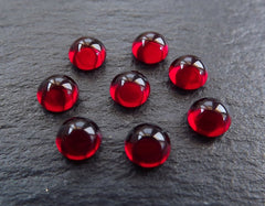 6mm Red Glass Cabochons, Red Czech Glass, Dome Cabochon, Round Glass Beads, 8pcs