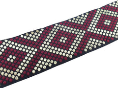 Burgundy Red Gold Geometric Dot Diamond Woven Jacquard Trim, Embroidered Ribbon, 35mm