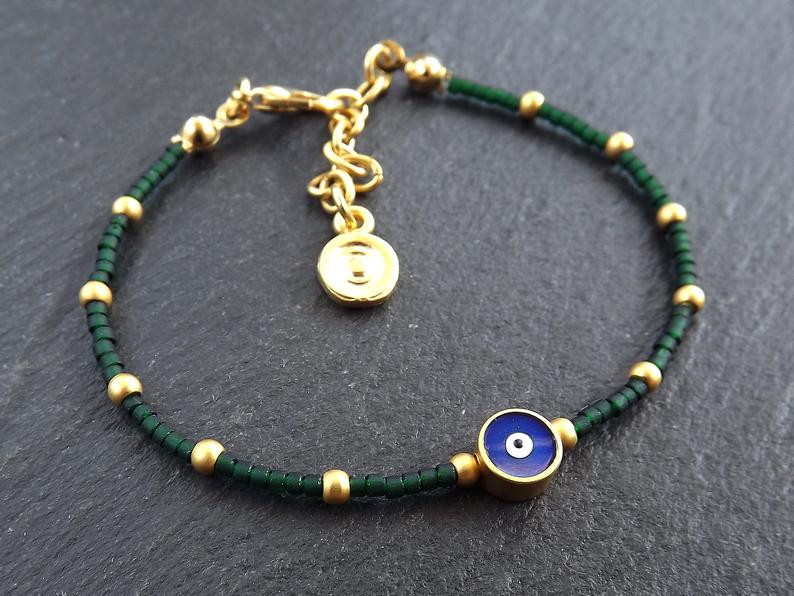 Green Evil Eye Bracelet, Good Luck Gift, Protect, Lucky, Friendship Bracelet, Turkish Nazar