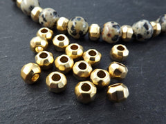 Hexagon Facet Bead Spacers, Greek Mykonos Gold Bead, 22k Matte Gold Plated, 15pcs