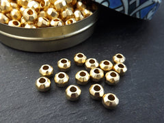 Hexagon Facet Bead Spacers, Greek Mykonos Gold Bead, 22k Matte Gold Plated, 15pcs