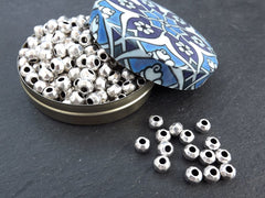 Hexagon Facet Bead Spacers, Greek Mykonos Silver Bead,  Matte Antique Silver 15pcs