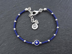 Navy Blue Evil Eye Bracelet, Good Luck Gift, Protective Bracelet, Friendship Bracelet, Nazar, Silver
