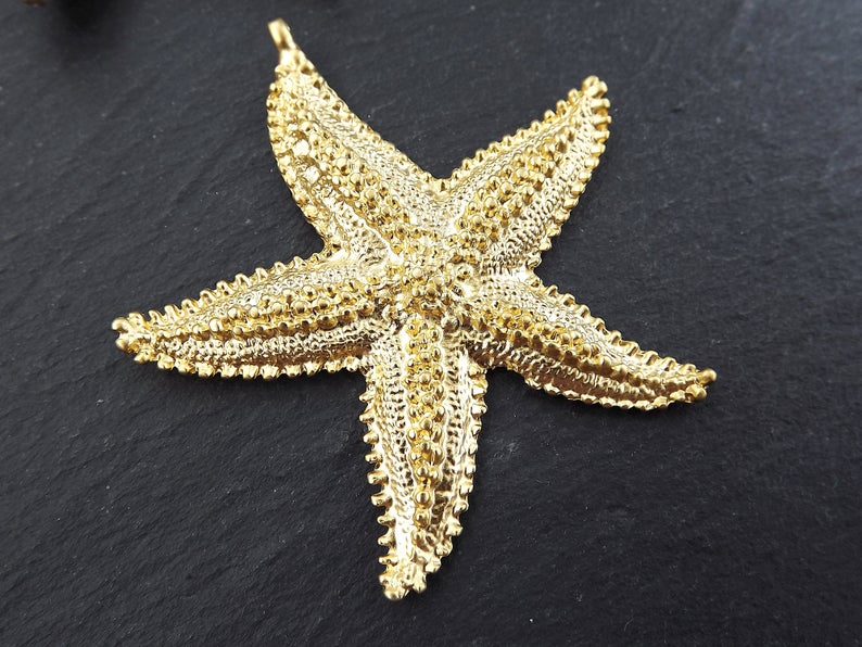 Large Starfish Sea Star Necklace Pendant, Side Facing Bail, 22k Matte Gold Plated, 1pc