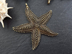 Large Starfish Sea Star Necklace Pendant, Side Facing Bail, Antique Bronze Plated, 1pc