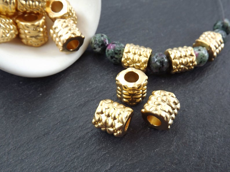 Gold Spacer Beads - Brass Tube Barrel Beads - Faceted Barrel Beads - 1 –  DOMEDBAZAAR